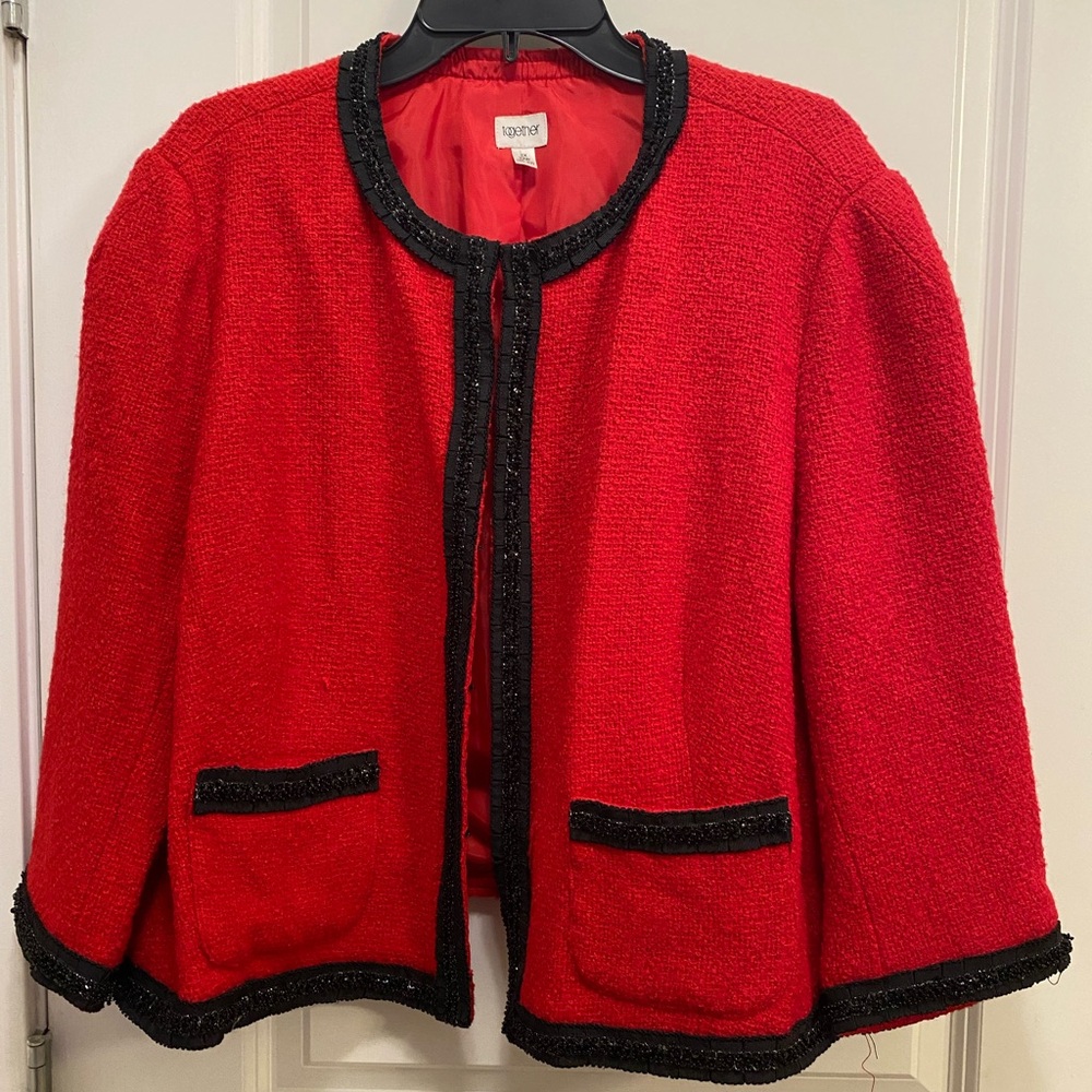 Together Red Women's Blazer with Black Accents